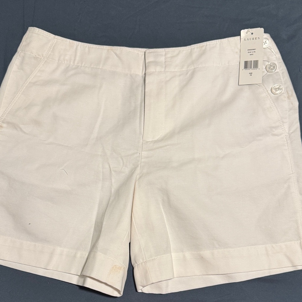 Lauren Ralph Lauren White Women's Casual Button-Trim Shorts